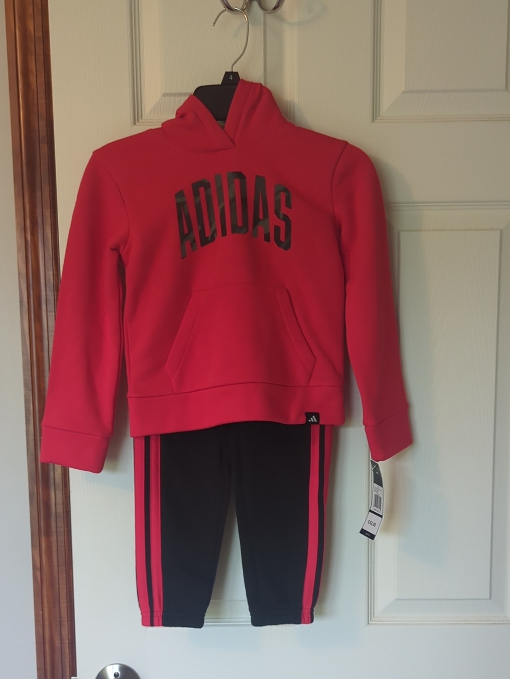 adidas Red and Black Kids Pullover Hoodie & Track Pants Set